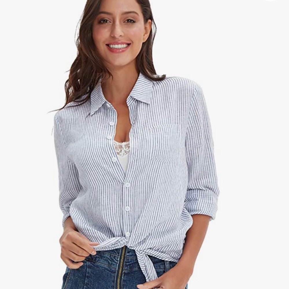 Amazhiya Pinstripe Linen Button Down Shirt